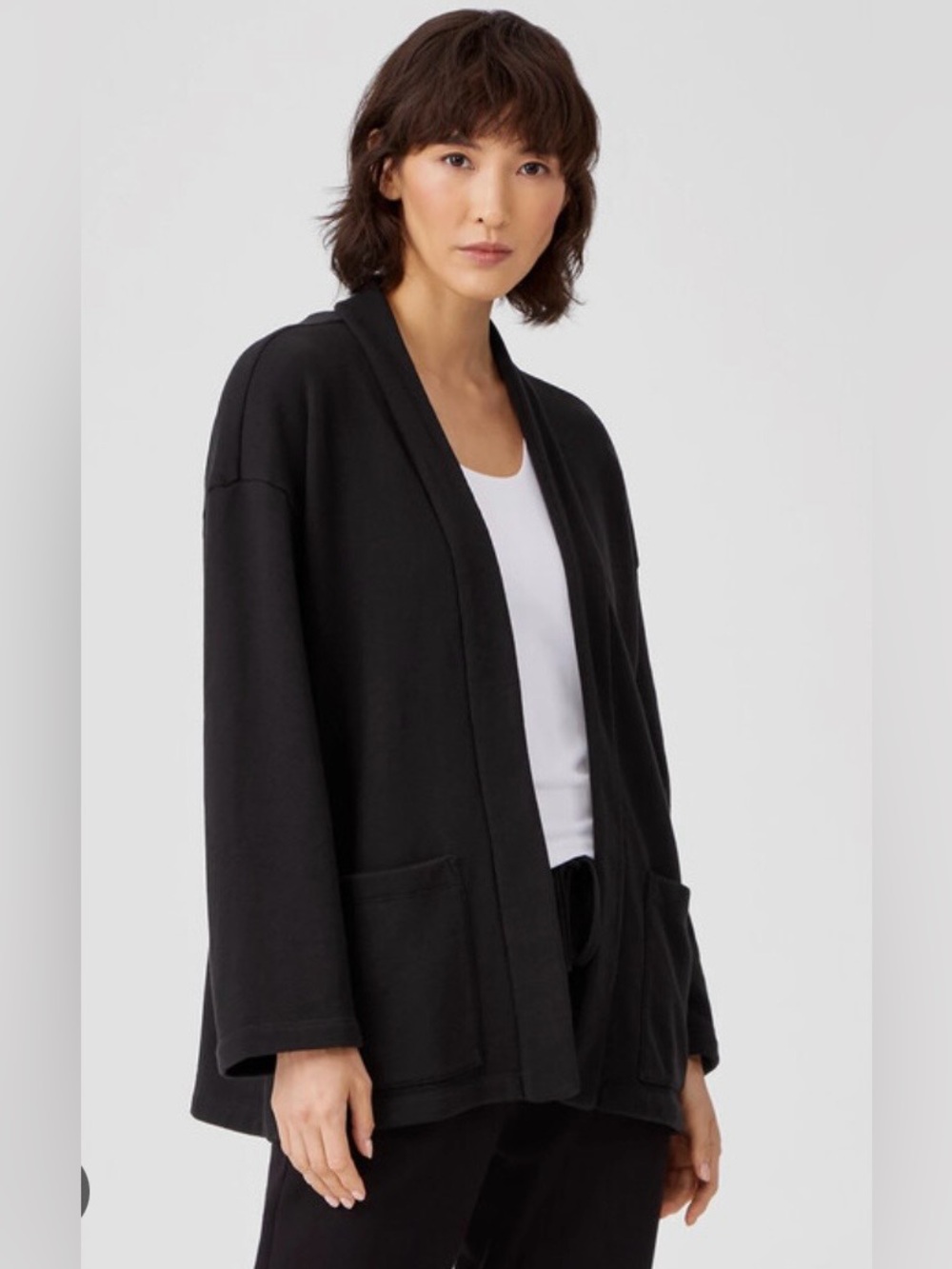 Eileen Fisher French Terry Organic Cotton Black Jacket